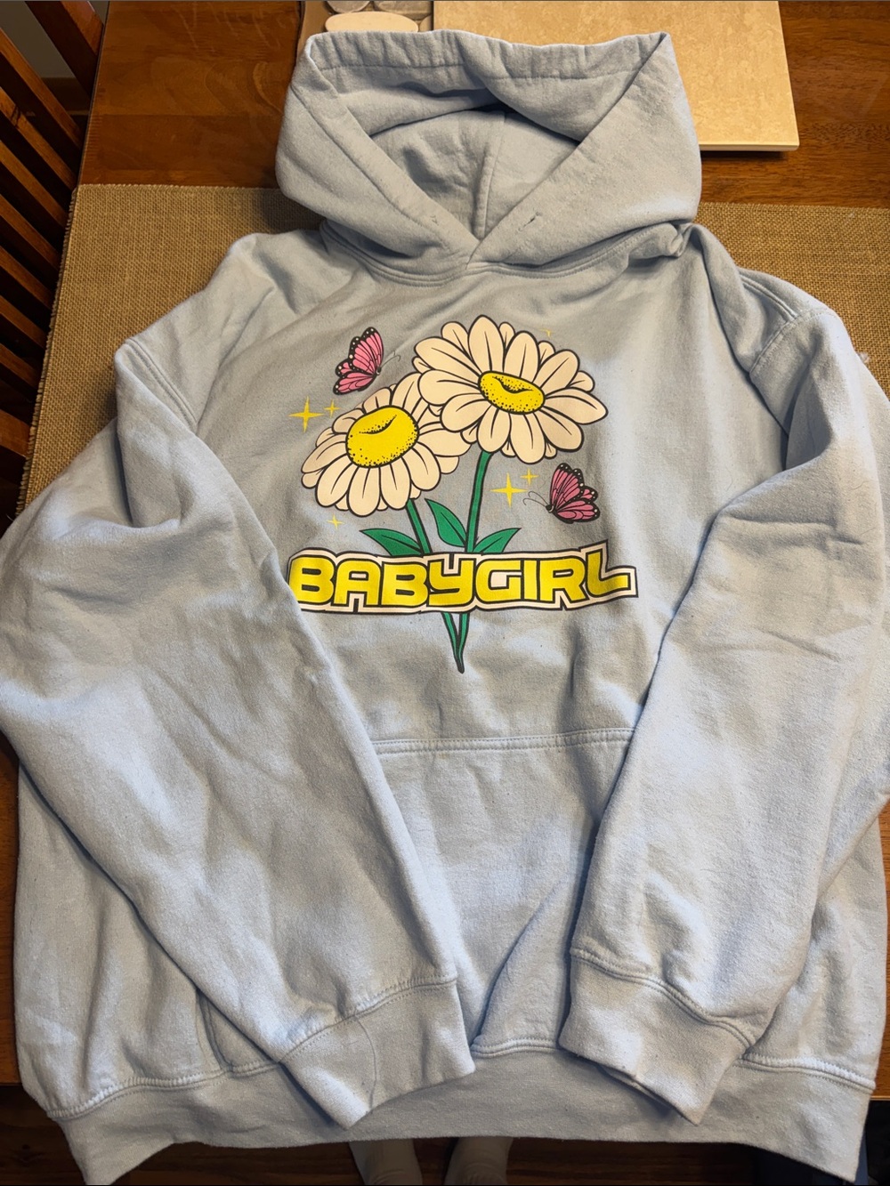 Gildan Light Blue "BABYGIRL" Daisy Graphic Hoodie